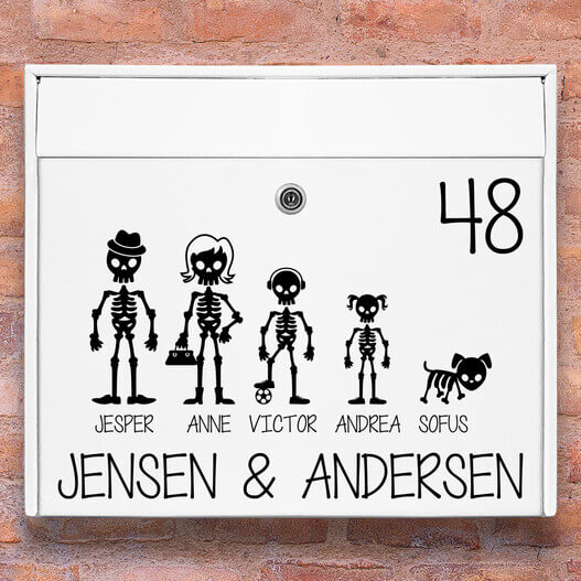 Postkasse stickers – Skelet familie wallsticker til postkasse