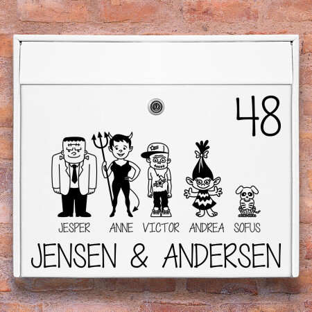 Postkasse stickers - Halloween familie wallsticker til postkasse hvid